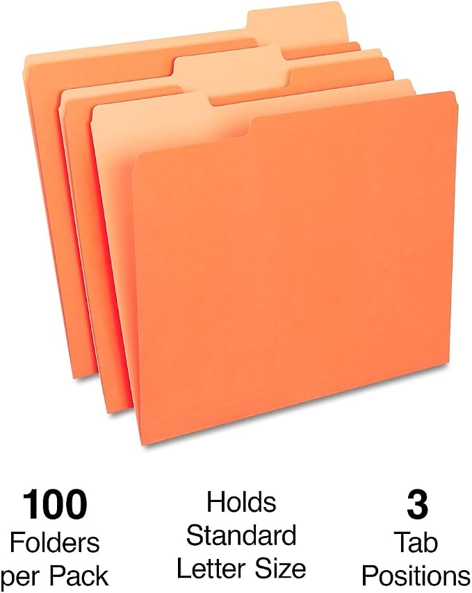 Staples Top‑Tab File Folders, Letter Size, 3‑Tab Design, Durable Paper Stock - Image 2