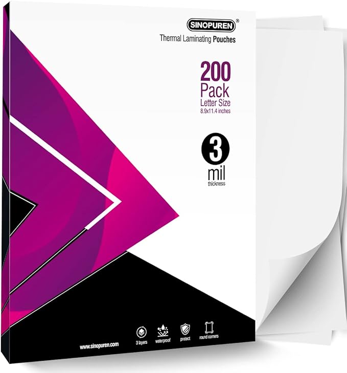 Thermal Laminating Pouches, 3mil Laminating Sheets, 8.9x11.4 Inches, Letter Size by SINOPUREN