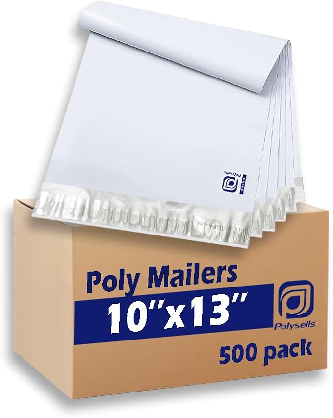 POLYSELLS 500 pcs 10x13 Inches White x Silver Poly Mailers Shipping Envelopes by POLYSELLS