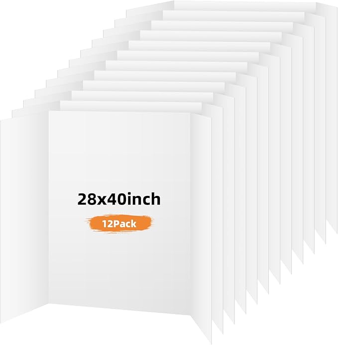 12 Pack Trifold Poster Board, 28x40 Inches White Presentation Board, Portable Display Board for Science Fair, School DIY Project and Business Exhibitions-DeskLoop Office