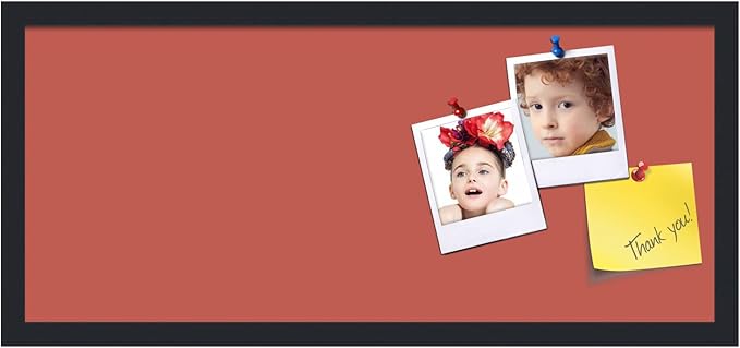 PinPix 28x12 Inch Cork Bulletin Board. This Decorative Framed Pin Board Comes with Crimson Pastel Design and a Satin Black Frame. Ideal for Home Office Decor or Message Board (PinPix-1807)-DeskLoop Office