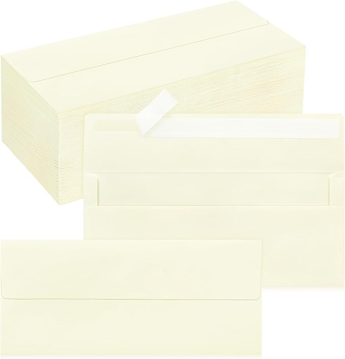 200 Pack #10 Business Envelopes, Self Seal Standard Ivory Envelopes by QIKSION