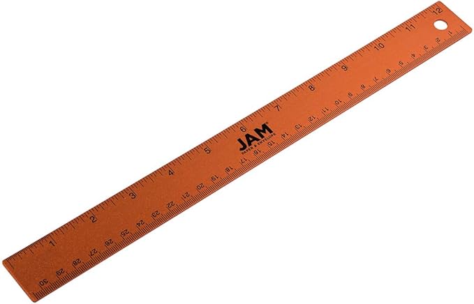 JAM PAPER Strong Aluminum Ruler - 12 Inch - Metal Ruler with Non-Skid Cork Backing - Orange Metallic - Sold Individually-DeskLoop Office