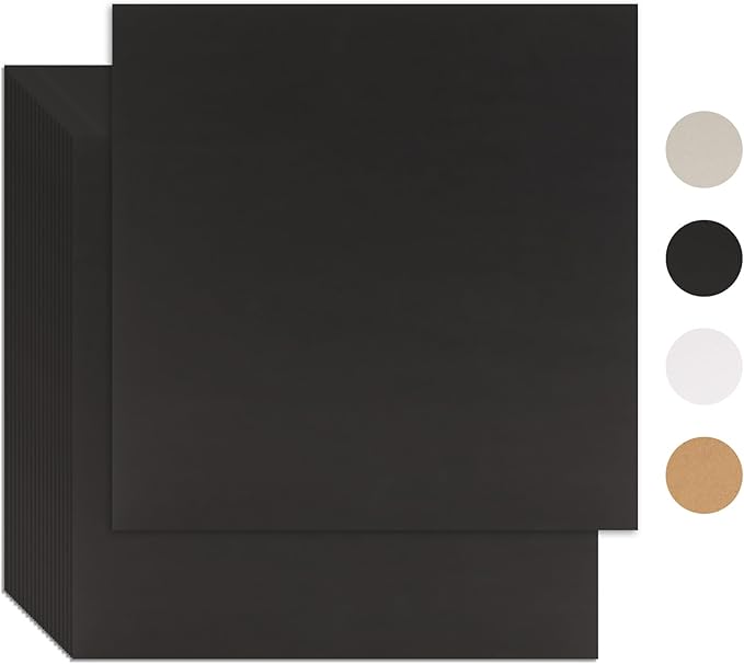 25 Pcs Book Board, Binder Board, Cover Board, Heavy Duty Chipboard for Book Binding, DIY Cardboard (Black, 12 x 12 Inch 80PT)-DeskLoop Office