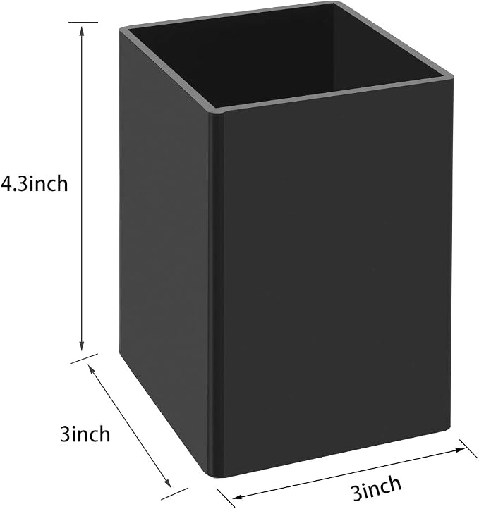 NIUBEE Black Acrylic Pen Holder 4 Pack, Desktop Pencil Cup Stationery Organizer - Image 2