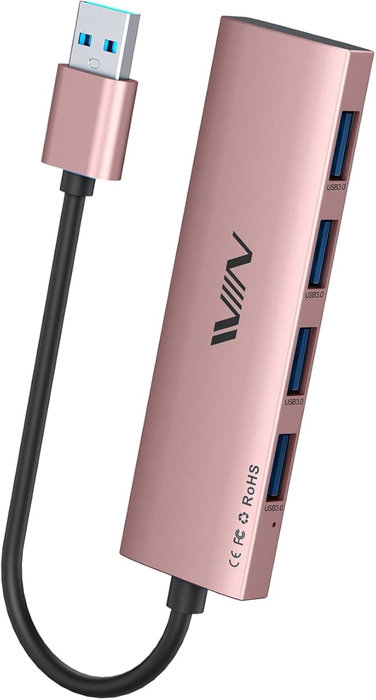 USB 3.0 Hub,4 Port USB Splitter Extender Portable Adapter Multiport Data Hub for Laptop,Xbox, Flash Drive,HDD,Console,Camera,Keyborad,Mouse Windows,Mac OS PC,Not Designed to Charge Devices-Pink-DeskLoop Office