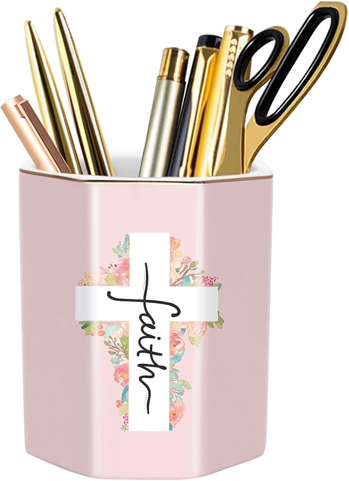 Pen Holder for Desk, Cute Ceramic Pencil Holder, Pen Cup Marker Holder Makeup by WAVEYU