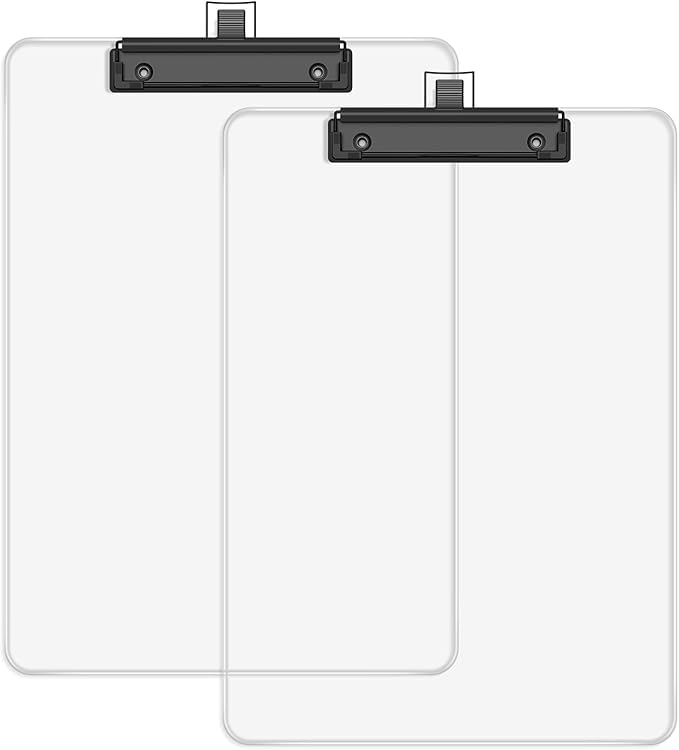 Clear Clipboard with Pen Holder, 8.5 x 11 Clip Boards | Black Low Profile Clip by Juvealoe