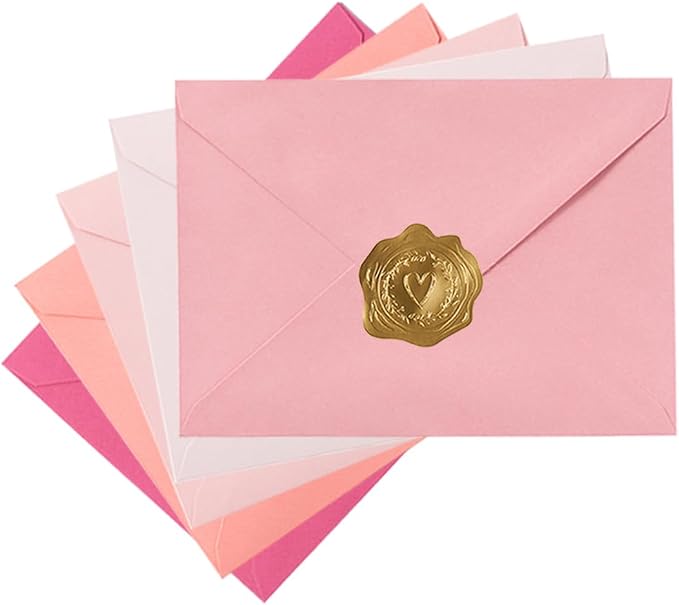 50 Pack Colored A7 Invitation Envelopes 5x7 Pink, 5 1/4 x 7 1/4 in | 5 Colors by Toperd