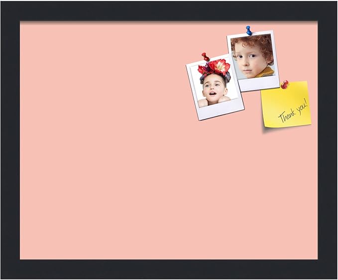 PinPix 15x12 Inch Cork Bulletin Board. This Decorative Framed Pin Board Comes with Pink Pastel Design and a Satin Black Frame. Ideal for Home Office Decor or Message Board (PinPix-1813)-DeskLoop Office