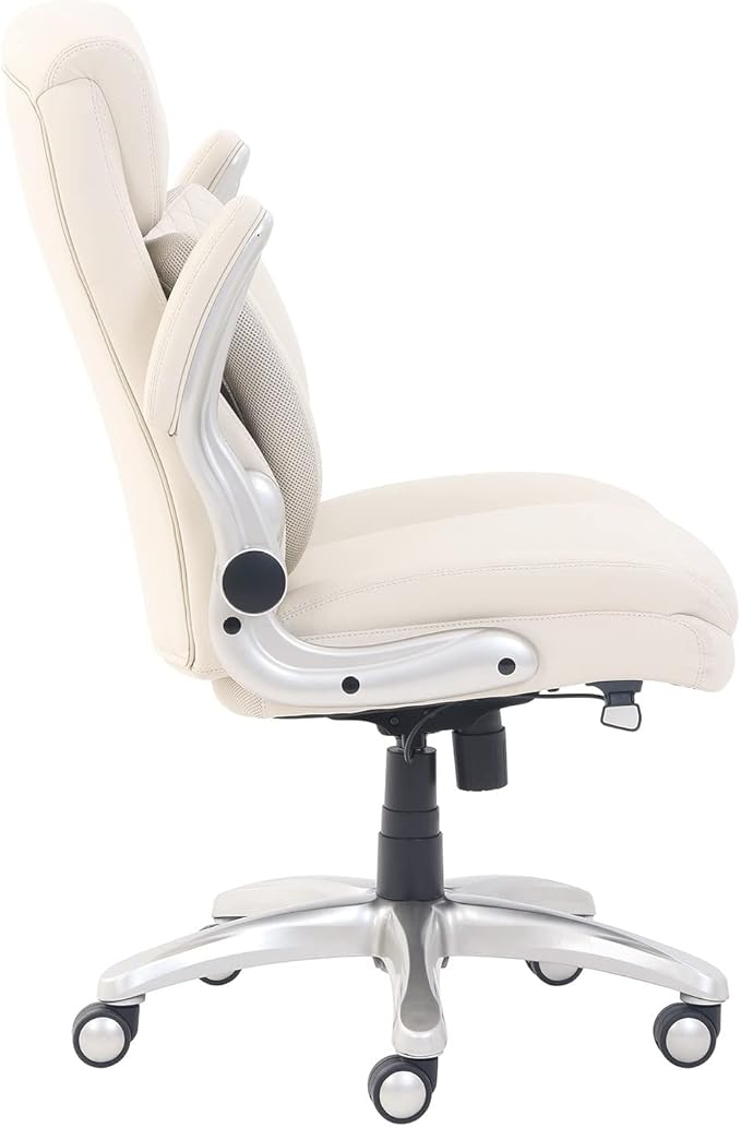 Amazon Basics Ergonomic Executive Office Desk Chair with Lumbar Support, Flip-up Armrests, Adjustable Height, Cream Leather-DeskLoop Office