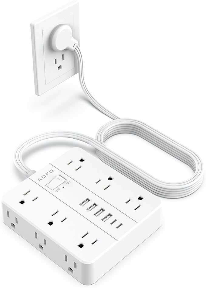 10FT Surge Protector Power Strip,12 AC Outlets with 6 USB Ports (2 USB-C), Flat Plug Extension Cord with Multiple Outlets, Wall Mount for Home Office,Dorm,White-DeskLoop Office