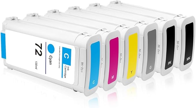 High Yield 72 Ink Cartridges C9403A C9370A C9371A C9372A C9373A C9374A Replacement for HP 72 Ink Cartridges for T770 T790 T795 T610 T620 T1100 T1120 T1200 T1300 T2300 Printers Ink(6 Pack, 130ML)-DeskLoop Office