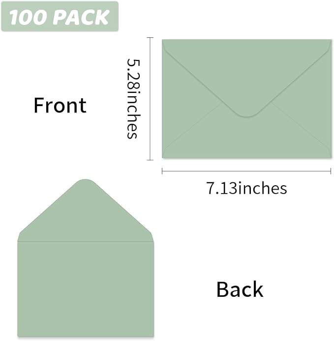 A7 Envelopes 100 Pack Sage Green Envelopes 5x7 V-shaped Flap, Suitable - Image 2