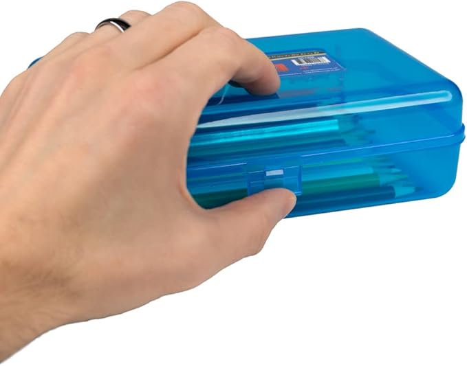 Craft County | Transparent Pencil Box | Colored Utility Box Storage Office Supplies Organizer | Pink Sparkle-DeskLoop Office