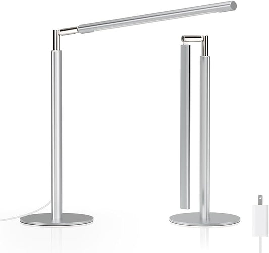 Metal Desk Lamp for Home Office - Foldable LED Table Lamp for Reading, 4 Color & 6 Brightness, 15W Dimmable Desk Light with Flexible Arm, Eye-Caring Desktop Lamp for College Dorm, Silver-DeskLoop Office