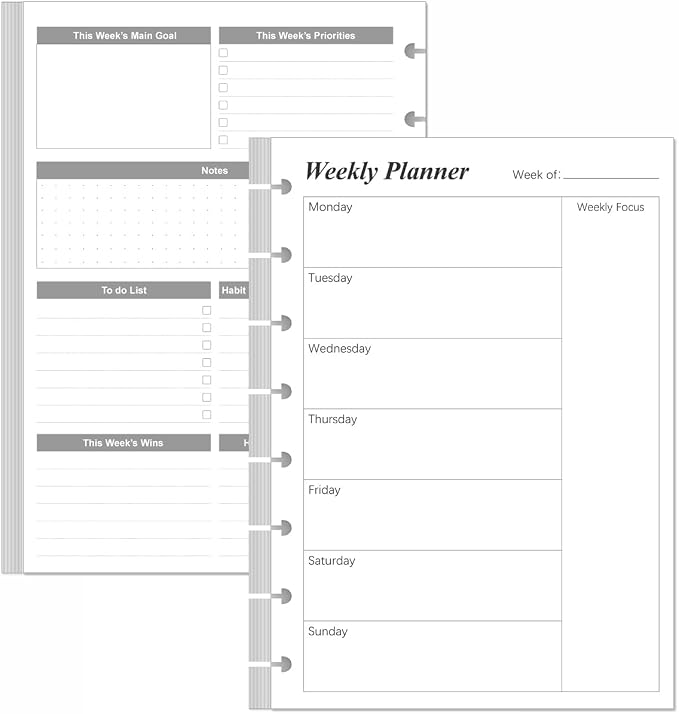 Weekly Planner Undated Refills by Yaridar