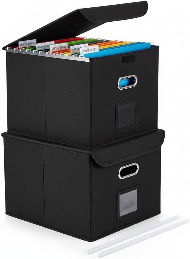 CADONO File Organizer Box with Lid, Large Hanging File Folder Organizer with by CADONO