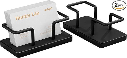 NIUBEE Acrylic Business Card Holder: Metal Business Card Display Stand for Desk - Frosted Gift Card Organizer for Office, Reception, Desktop (Black) - 2pack-DeskLoop Office