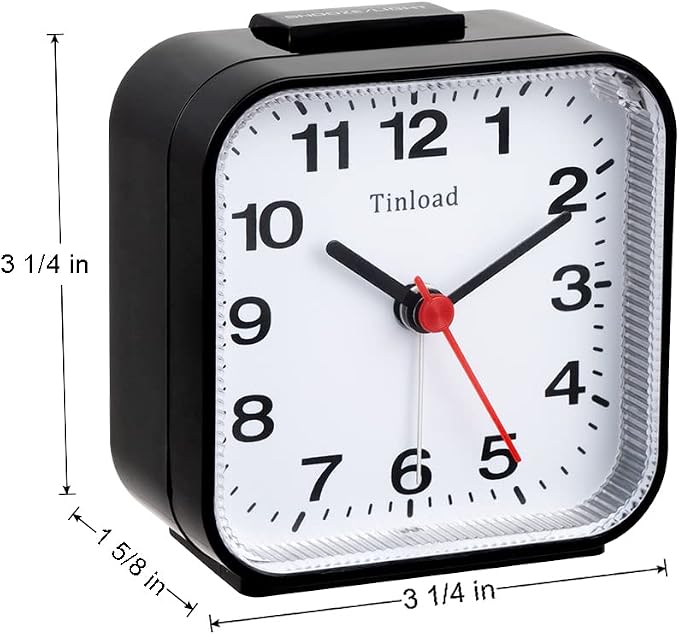 Tinload Small Battery Analog Alarm Clock Silent Non Ticking, Ascending Beep - Image 5