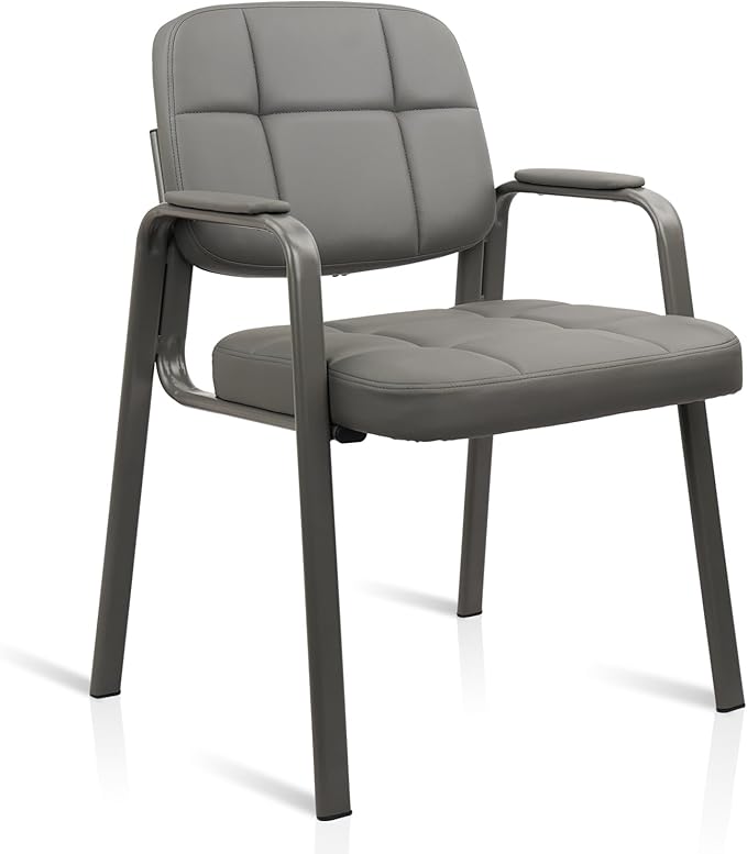 CLATINA Waiting Room Guest Chair with Bonded Leather Padded Arm Rest for Office Reception and Conference Desk (Grey 1 Pack)-DeskLoop Office