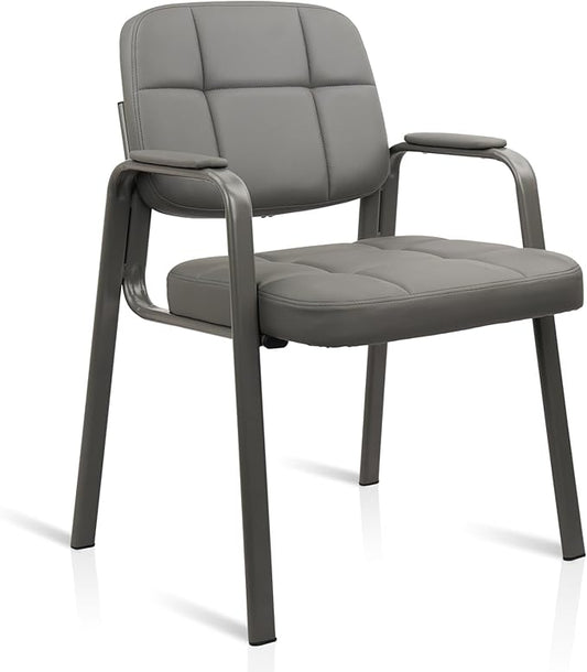 CLATINA Waiting Room Guest Chair with Bonded Leather Padded Arm Rest for Office Reception and Conference Desk (Grey 1 Pack)-DeskLoop Office