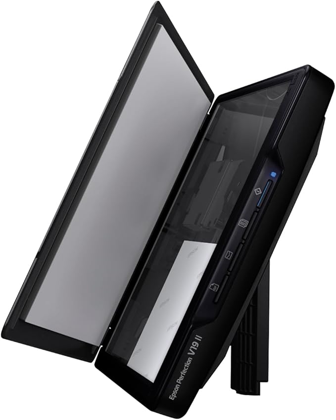 Epson Perfection V19 II Color Photo and Document Flatbed Scanner with 4800 dpi Optical Resolution, USB Power and High-Rise, Removable Lid-DeskLoop Office