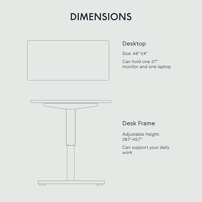 FLEXISPOT EN1 One Piece Standing Desk, 48 x 24 Inch Electric Adjustable Height Desk for Home Office and Computer Workstation (White Frame + Black Top, 2 Packages)-DeskLoop Office