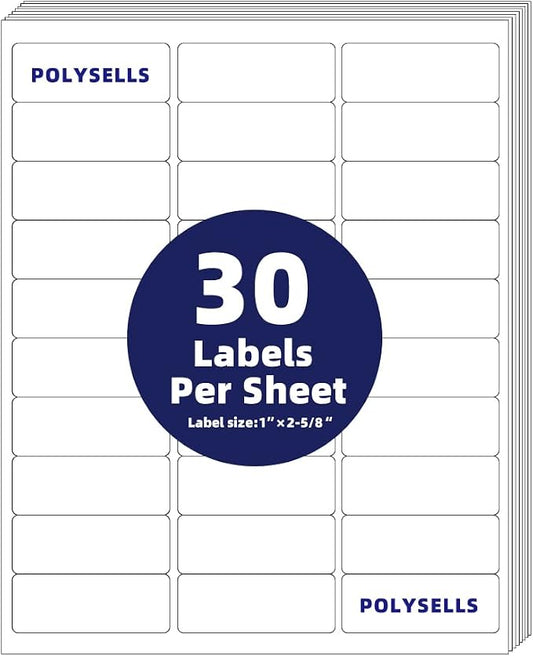 POLYSELLS 1" x2-5/8 Self Adhesive Address Labels, 30UP Blank Shipping Labels by POLYSELLS