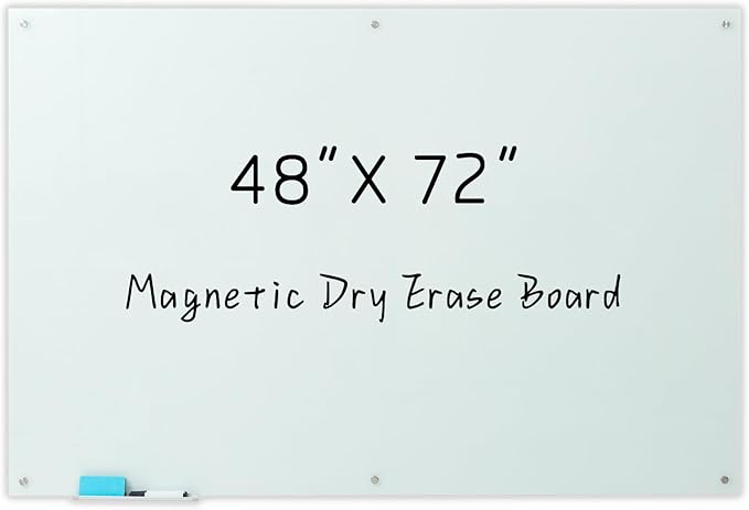 Glass Magnetic White Board – 72 x 48 Inches Dry Erase Frameless Whiteboard for Wall, Large Writing Board Wall Mounted Glass Board for Display, School and Business Office-DeskLoop Office