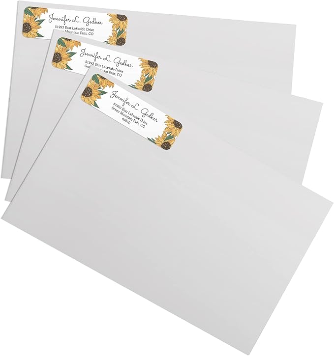 Illustrated Sunflower Rolled Address Labels/Roll of 250 Floral Garden Personalized Address Labels/Designer Return Address Stickers in Elegant Plastic Dispenser