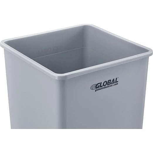 Global Industrial Square Plastic Garbage Can, Open Top, 55 Gallon Capacity, Indoor/Outdoor Rated, 19-1/2"W x 19-1/2"D x 34"H, Utility Trash Can, No Lid, Gray-DeskLoop Office