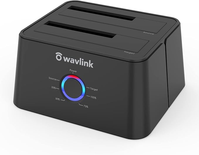 WAVLINK USB 3.0 and USB C to SATA Dual-Bay External Hard Drive Docking Station for 2.5/3.5 Inch HDD/SSD with UASP (6Gbps), Support Offline Clone/Duplicator Function [16TB X2 ]-Black-DeskLoop Office