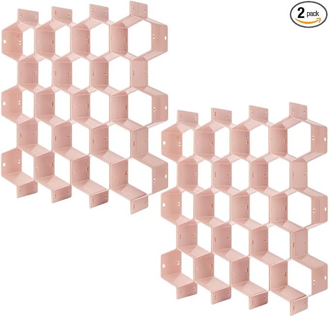 Poeland Drawer Divider Organizer Adjustable DIY Grid Honeycomb Drawer Divider for Underwear Belt Scarf Socks Pink 2 Pack-DeskLoop Office