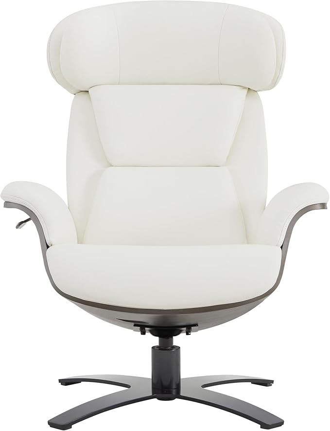 CHITA Genuine Leather Reclining Swivel Chair with Adjustable Headrest and Ottoman for Living Room, White-DeskLoop Office