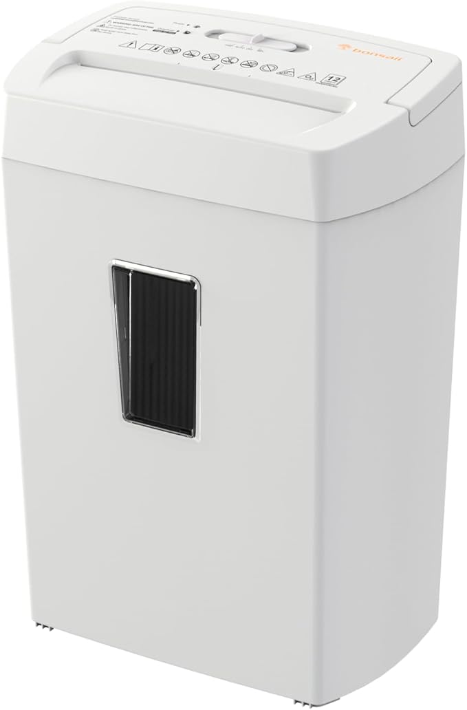Bonsaii 12-Sheet Cross Cut Shredder, P-4 High Security Shredding, 5.5 Gal, Heavy Duty for Home Office, Shreds Paper, Credit Card, Mail, Staples, with Transparent Window, White-DeskLoop Office