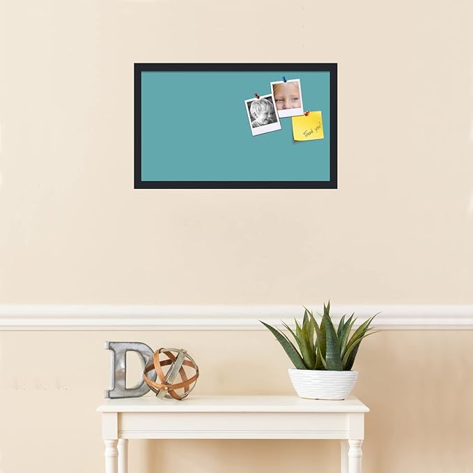 PinPix 24x14 Inch Cork Bulletin Board. This Decorative Framed Pin Board Comes with Aqua Pastel Design and a Satin Black Frame. Ideal for Home Office Decor or Message Board (PinPix-1806)-DeskLoop Office
