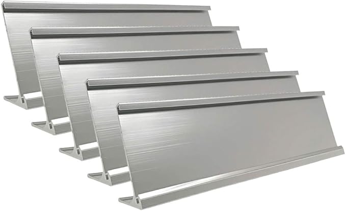 2" x 8" Aluminum Desk Name Plate Holder, Office Business Desk Sign Holder Desktop-5 Pack (Silver)-DeskLoop Office