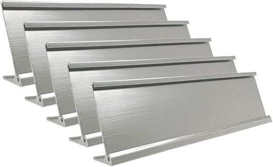 2" x 8" Aluminum Desk Name Plate Holder, Office Business Desk Sign Holder Desktop-5 Pack (Silver)-DeskLoop Office