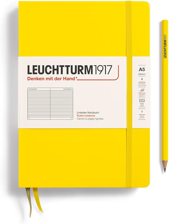 LEUCHTTURM1917 - Notebook Hardcover Medium A5-251 Numbered Pages for Writing and Journaling (Lemon, Ruled)-DeskLoop Office