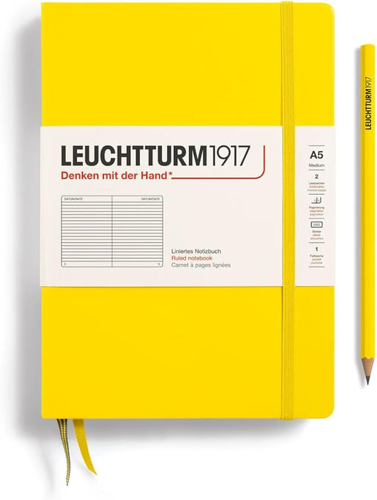 LEUCHTTURM1917 - Notebook Hardcover Medium A5-251 Numbered Pages for Writing and Journaling (Lemon, Ruled)-DeskLoop Office