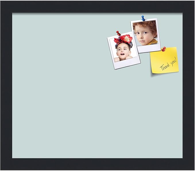 PinPix 14x12 Inch Cork Bulletin Board. This Decorative Framed Pin Board Comes with Soft Blue Design and a Satin Black Frame. Ideal for Home Office Decor or Message Board (PinPix-1814)-DeskLoop Office