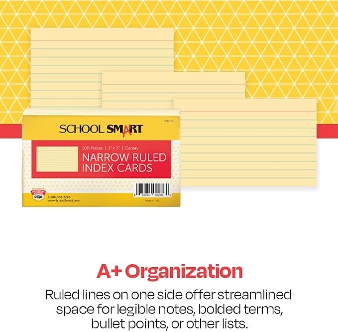 School Smart Ruled Index Cards, 3 x 5 Inches, Canary Yellow - Image 4