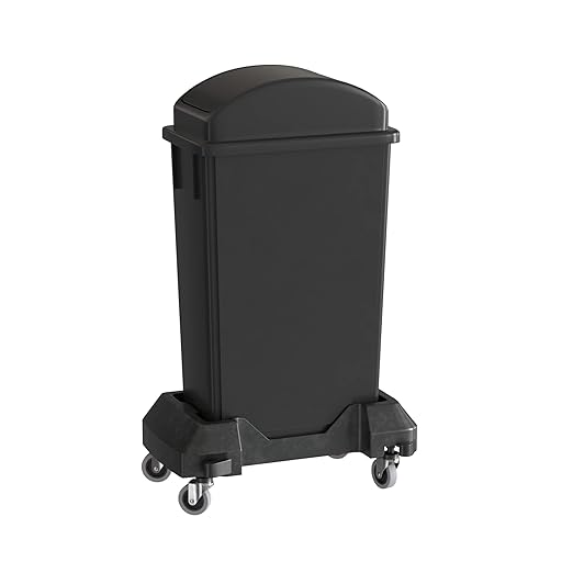 23 Gallon Black Slim Jim Trash Can with Swing Top Lid and Dolly-DeskLoop Office