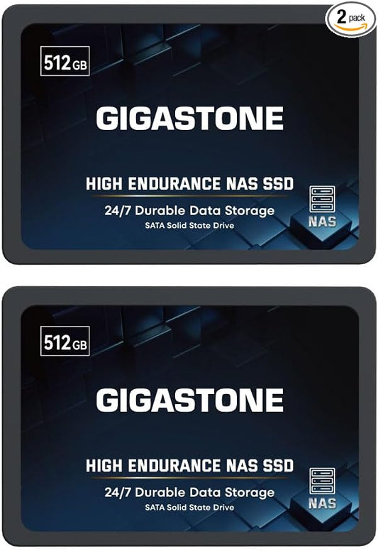 Gigastone 512GB NAS SSD Drive (2-Pack) 24/7 Durable TLC High Endurance RAID Data Storage Network Attached Storage 2.5" SATA Internal Solid State Hard Drives-DeskLoop Office