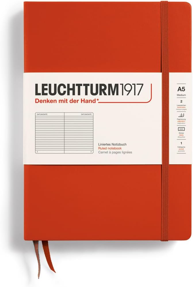 LEUCHTTURM1917 - Notebook Hardcover Medium A5-251 Numbered Pages for Writing and Journaling (Fox Red, Ruled)-DeskLoop Office