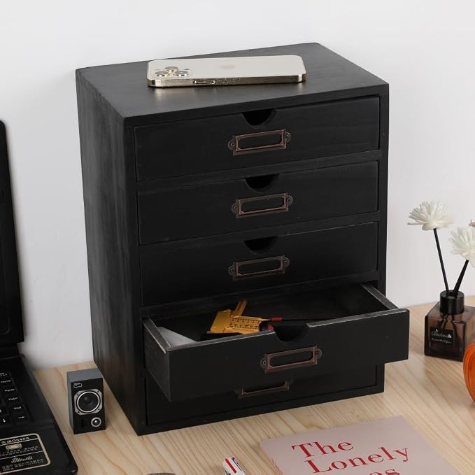 Wooden Storage Box with 5 Drawers Apothecary Drawers Vintage Wooden Drawers - Image 5