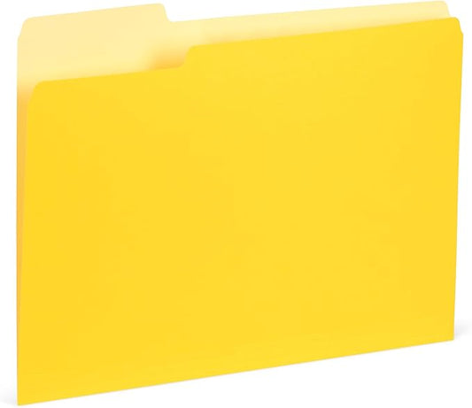 100 Blue Summit Supplies Yellow File Folders – Letter Size, 1/3 Cut Assorted Top Tabs, Durable 11pt Paper, Two Tone Yellow Folders, Bulk 100 Pack for Office and School