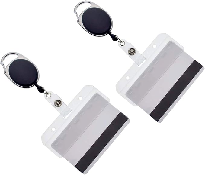 2 Pack - Premium Carabiner Badge Reel - Mag Stripe Exposed ID Holder by SpecialistID