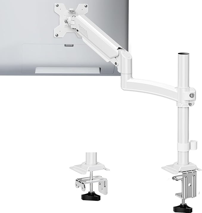 Single Monitor Arm Holds 4.4-22lbs, Monitor Stand for Desk, Height Adjustable Monitors Mount for 32 27 24 22inch, Full-Motion Monitors Desk Mount with C-Clamp＆Grommet Base, Freelift White-DeskLoop Office